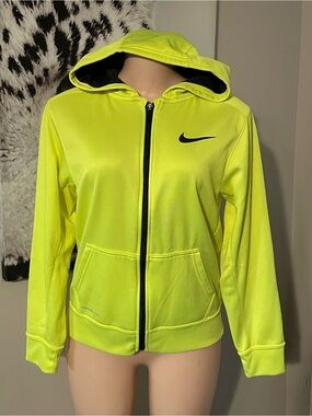 Nike Women's High-Vis Neon Yellow Full-Zip Hoodie therma fit Jacket safety XL